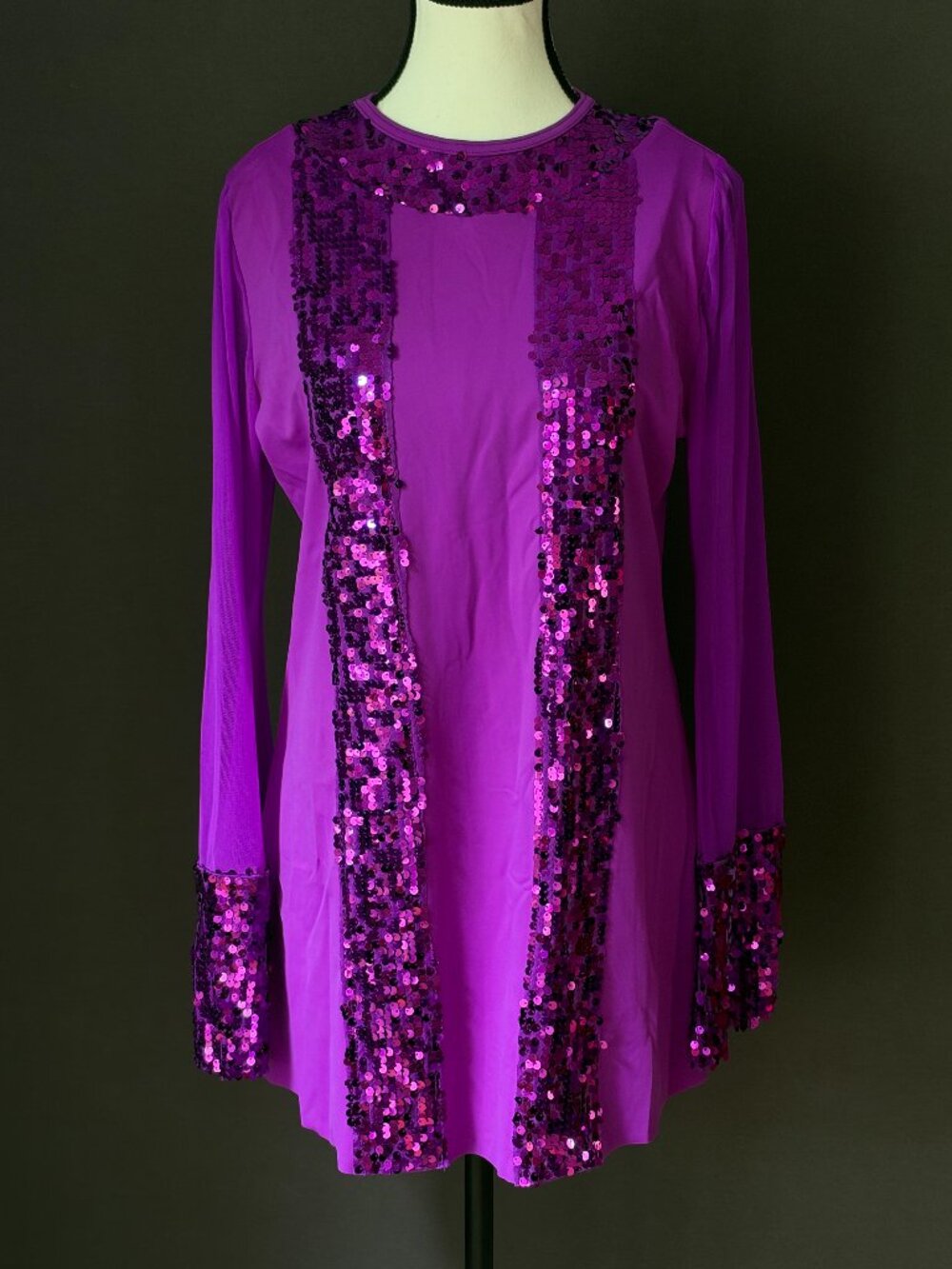Weissman Purple Sequin Mod Dance Costume Dress Bell Sleeve Headband Jazz XXLC